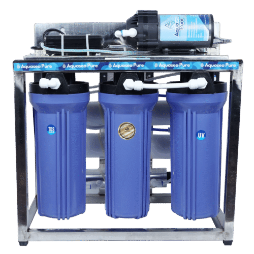 Aqua Sea Pure 25 LPH Commercial RO water purifier RO+ UV+ TDS Adjuster with 150 GPD Single Pump and Double Membrane Purification technology and Fully Automatic Function, Blue