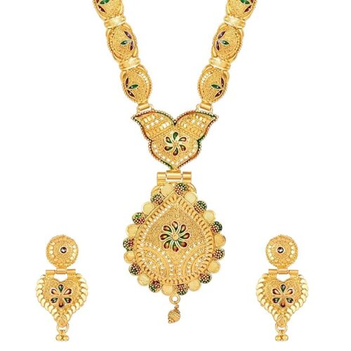 Latest Long Design Necklace Set For Women Traditional One Gram Gold Plated Jewellery Set for Women (Golden)