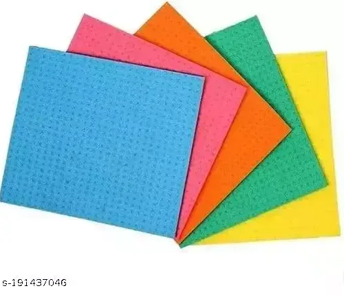 Resuable and washable Sponge Wipes with super absorbant biodegradable cellulose material for kitchen and home cleaning (Multicolored) - Pack of 5