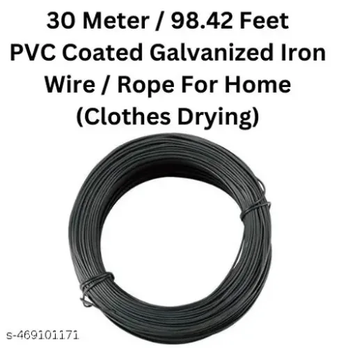 Indian Made 30 Meter / 98.42 Feet PVC Coated Galvanized Iron Wire / Cable / Rope For Home Clothes Drying | Rust Proof | Heat Resistant | Cold Resistant | Waterproof | Highly Durable | Flexible To Tie (Pack Of 1)