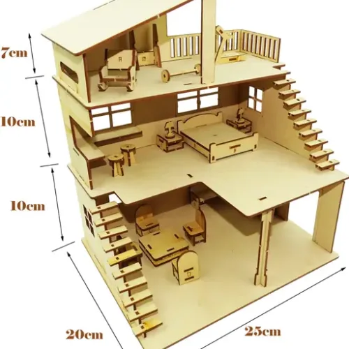 Johnnie Boy gift gallery Wooden Doll House for Girls with Furniture, Dollhouse for Kids, Girls and Boys with Open air Gym (Brown) (Brown)