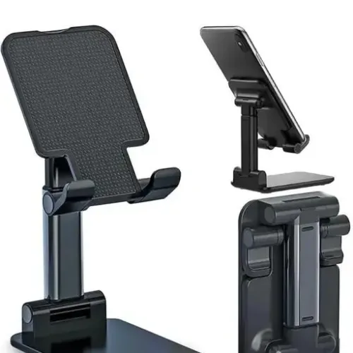 Mobile Phone Holder, Adjustable, Foldable, Anti-Skid, Wide Compatibility (Black) Tabletop