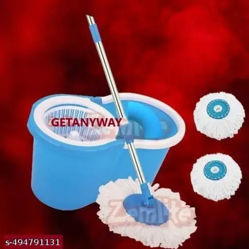 360° Spin Floor Cleaning Easy Advance Tech Bucket PVC Mop & Rotating Steel Pole Head with 2 Microfiber Refill Mop Set Multi Colour (With 2 Refill) MARUTI