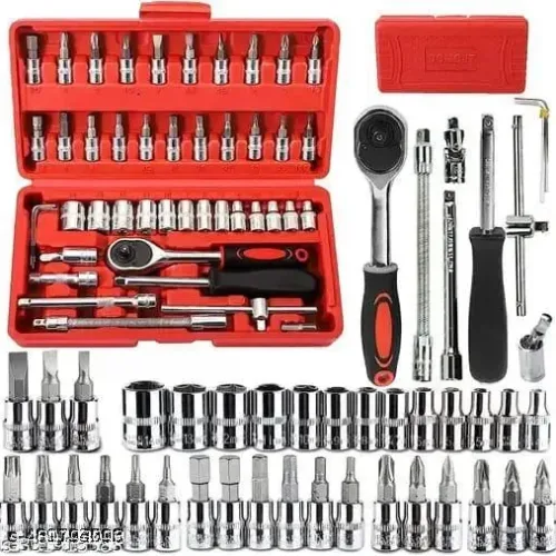 Tool Kit 46 Pieces Drive Socket Set Auto Repair Hand Tool Ratchet Wrench Set, Tools Kit for Automotive Repair, Household, Car & Bicycle Repairs Metric screwdriver Set with Storage Case