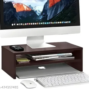 Dime Store Wooden Monitor Stand with Storage Organizer For Desk, Tables, Office, Home, Studio, Study Table | Desktop Ergonomic Monitor Stand Riser (Medium, Brown)