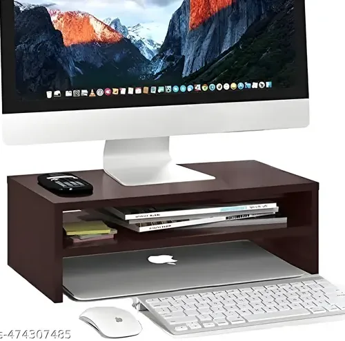 Dime Store Wooden Monitor Stand with Storage Organizer For Desk, Tables, Office, Home, Studio, Study Table | Desktop Ergonomic Monitor Stand Riser (Medium, Brown)